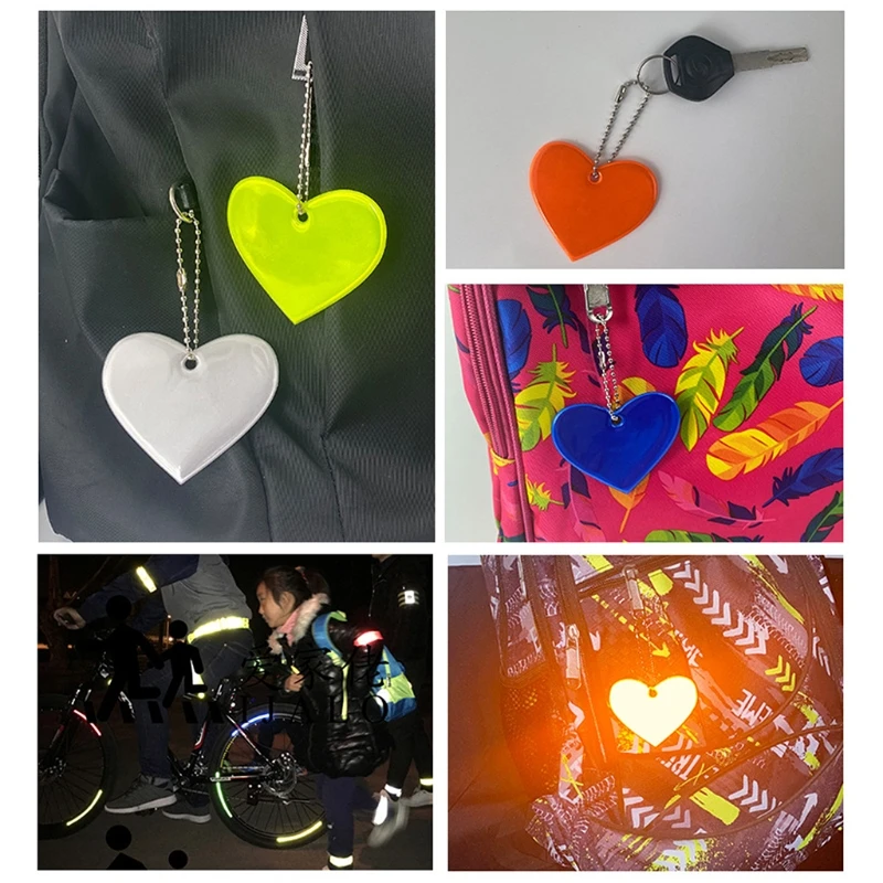 5 piezas con forma de corazón reflexivo llavero bolso colgante accesorios de PVC suave Reflector 35EA