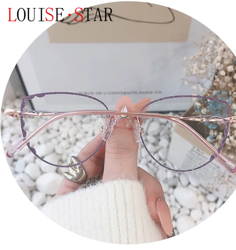 

New Titanium Alloy Fashion Net Red Sweet Anti-Blue Light Cat Eye Frameless Flat Mirror Retro Super Light Lady Prescription Mirro