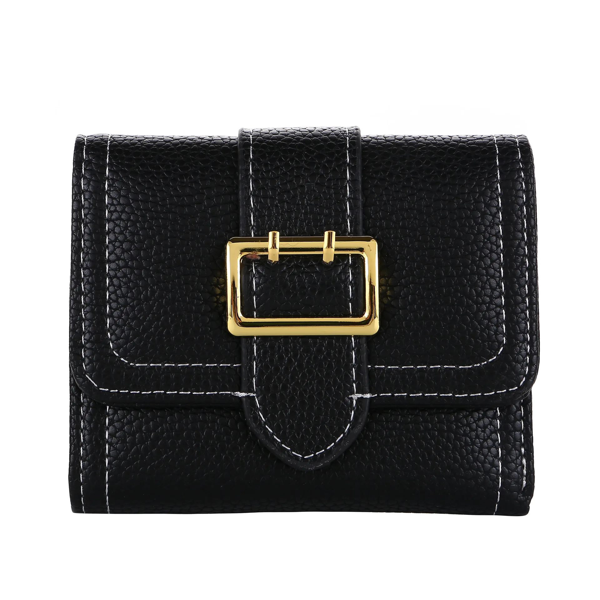 

Korean-style Women's Embossed Leather Clasp Wallet New Style Retro Leather Belt Small Triple-fold Wallet Purse Currently Availab