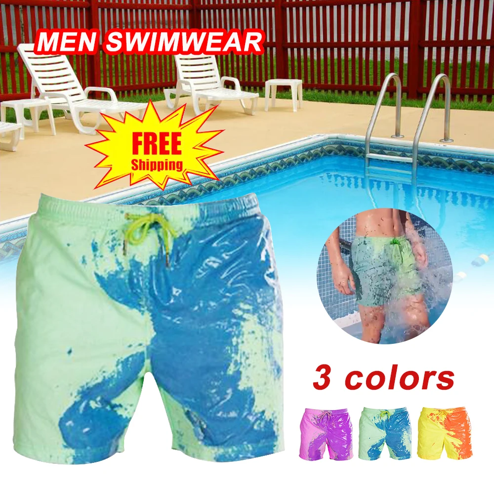

Swimsuit Men Summer Men Casual Shorts Temperature Water Color Changing Beach Short Pants Trunks Magic Plus Size XXL XXXL 3