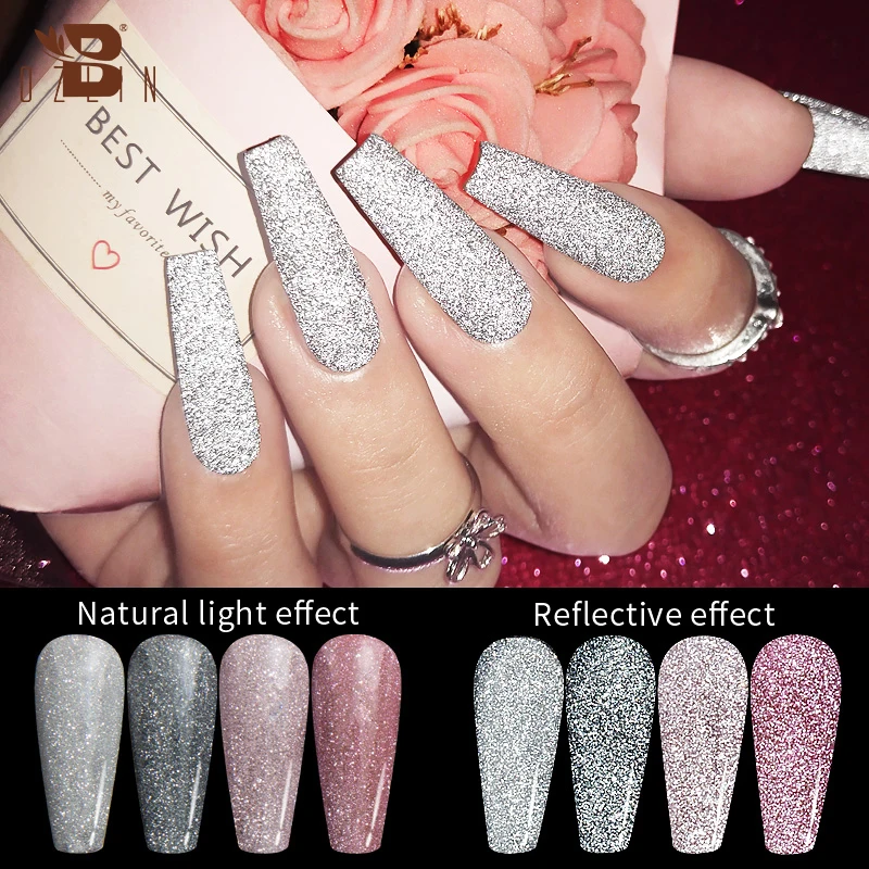 Reflective Glitter Gel Nail Polish Sparkle Diamond Effect 7.3ML Soak Off LED UV Gel Varnish Semi Permanent Lacquer For Nail Art