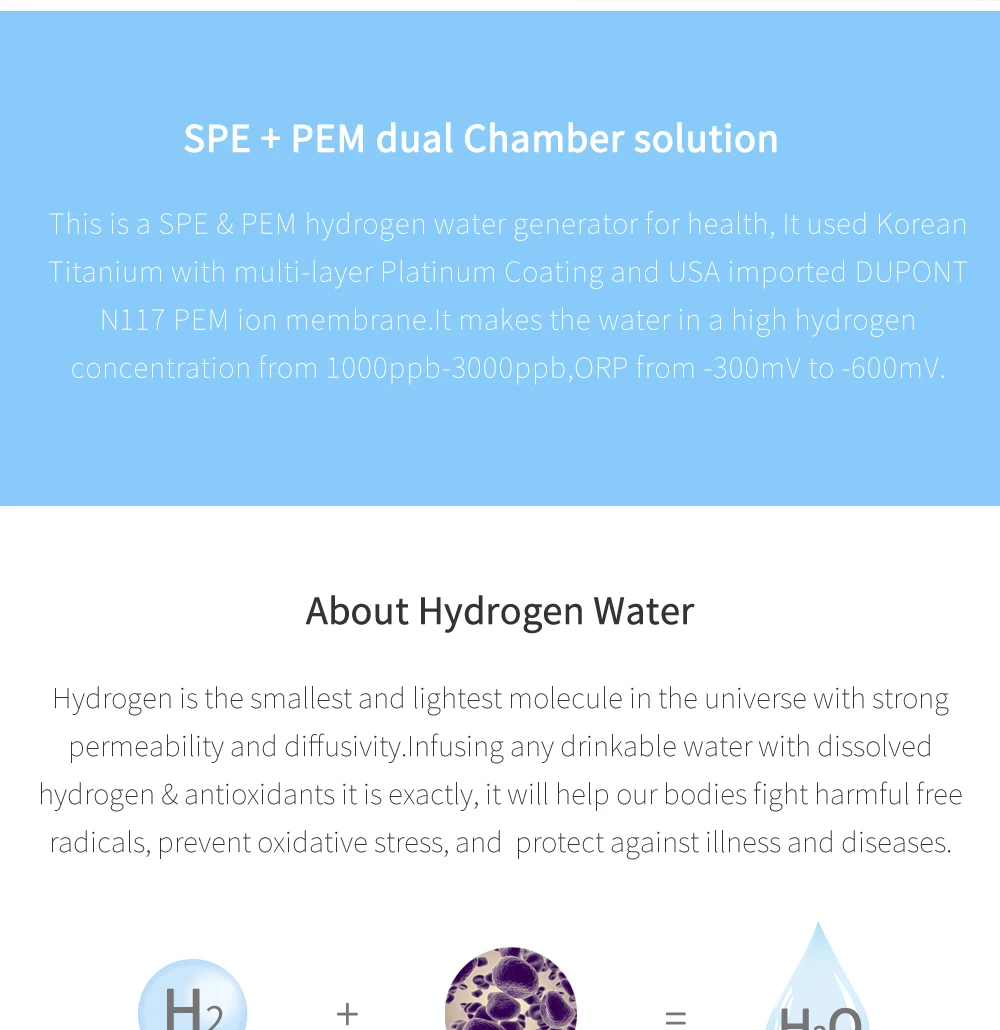 Description Picture 4 of itemUp to 3000ppb Sports Hydrogen Rich Water Generator Bottle 3000mAh Large Battery DuPont SPE/PEM Dual Chamber H2 Water Ionizer