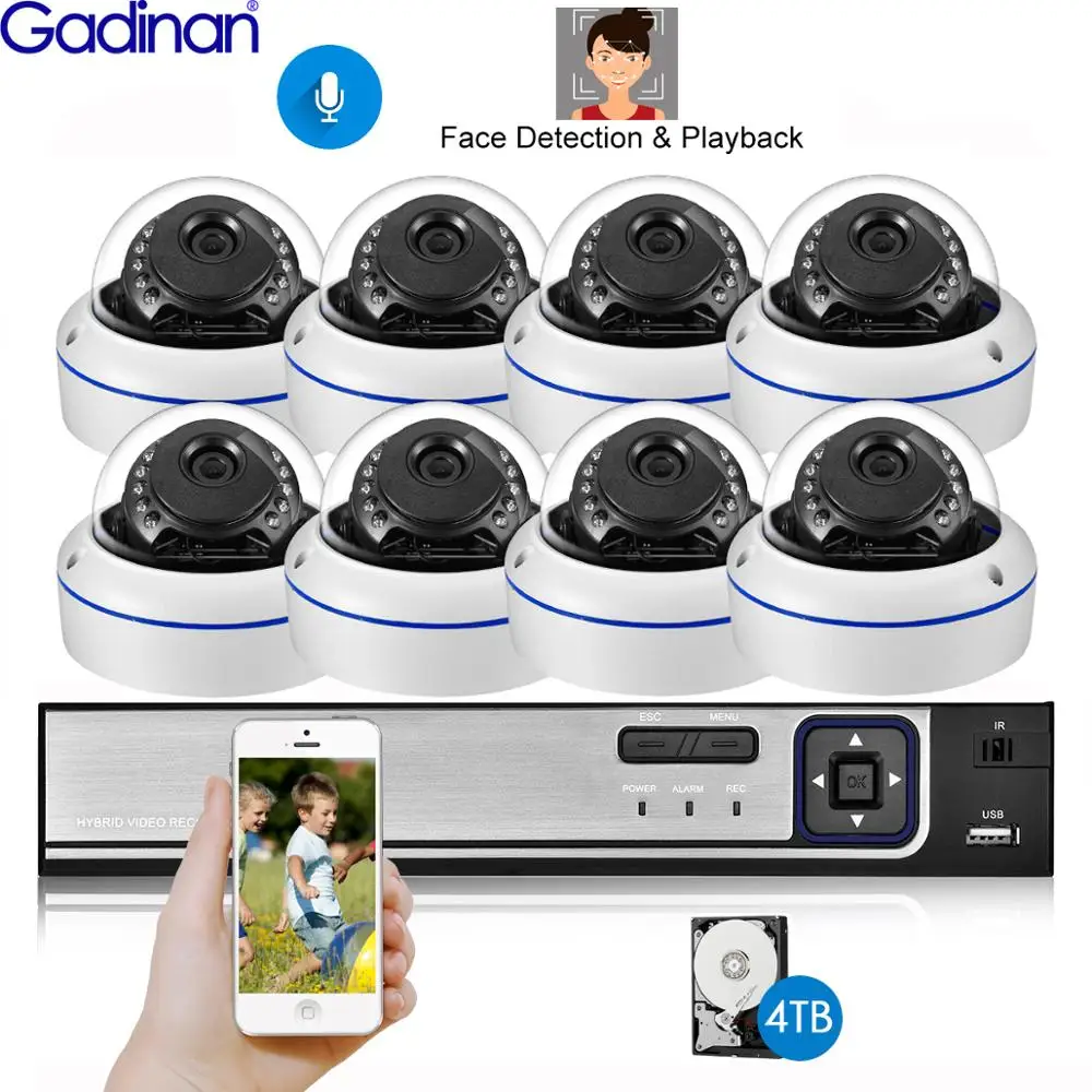 

Gadinan H.265 4/8CH 5MP POE Face Audio Record NVR IP Security Camera System Kit Outdoor Vandal-proof CCTV Dome Surveillance Set