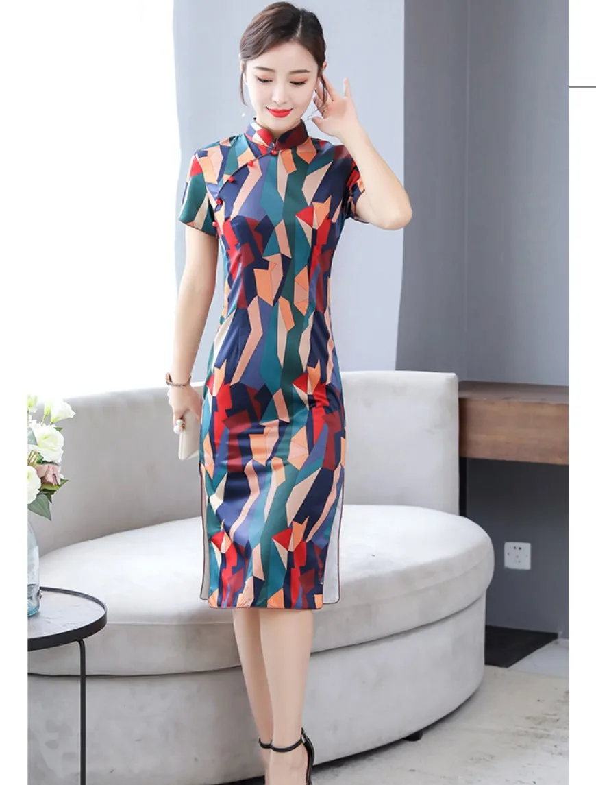 

Improved Mid-length New Cheongsam nian qing kuan Women's 2019 Spring New Style Elegant Retro Fashion Chinese-style Dress