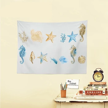

Luxury Fashion Marine Life Tapestry Conch Starfish Hippocampus Living Room Bedroom Decoration Tapestry Shell Outdoor Blanket