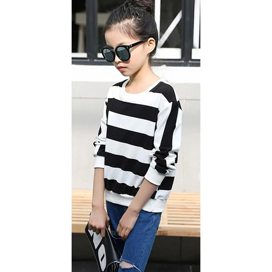 

T-shirts For Girls Striped Pattern Girls Sweatshirt Casual Style Kids T Shirt Spring Autumn Kids Clothes Girls 8 10 12 14