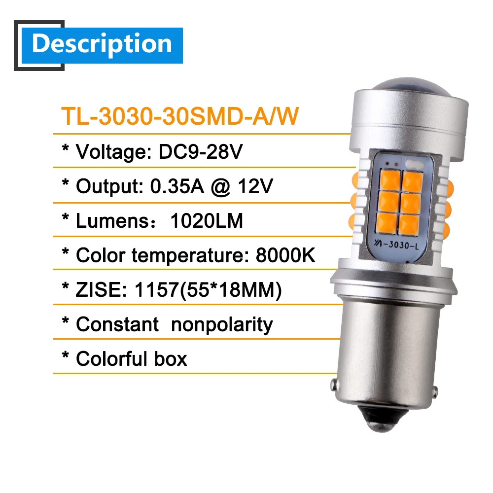 4 шт. T20 7443 9-28V 3030 30SMD BA15S BAU15S 1157 3156 3157 7440 светодиодные лампы для автомобиля Поворотная сигнальная лампа дневного света белый янтарь