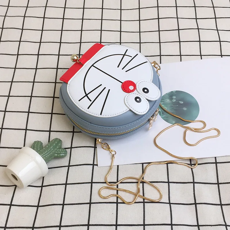 blue Новинка, женская сумка, сумка для телефона Doraemon Cat, сумка на плечо с цепочкой для девочек, сумка через плечо, круглая сумка с мультипликационным принтом - Цвет: blue