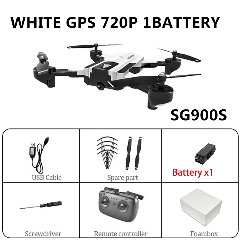 White GPS 720P 1B SG900S Квадрокоптер gps Wifi Радиоуправляемый Дрон с 4K HD двойной камерой следуй за мной FPV Профессиональный Дрон долгий срок службы батареи игрушка для детей SG900 - Цвет: White GPS 720P 1B