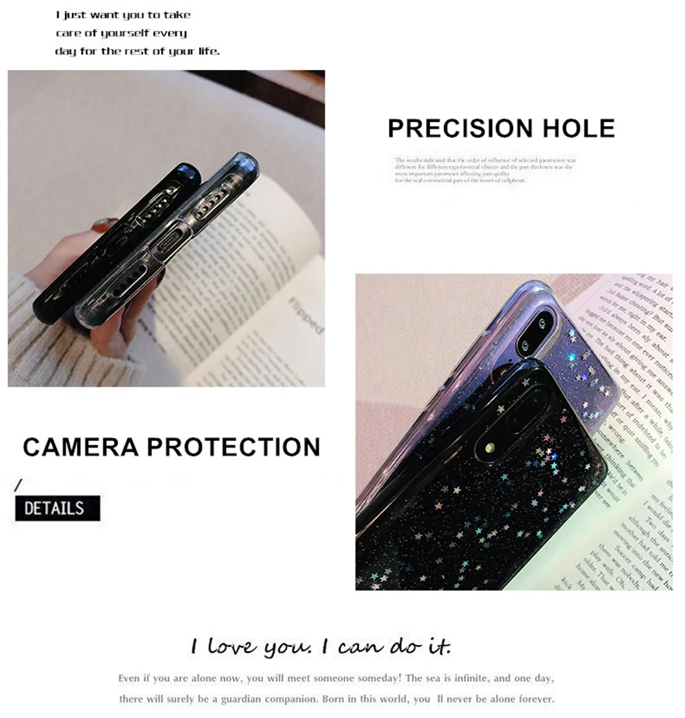 Прозрачные блестящие чехлы со звездами для huawei P20 P30 Pro Honor 9 10 Lite V20 mate 20 Nova 3i 3 2S P Smart P10 Plus эпоксидный блестящий чехол