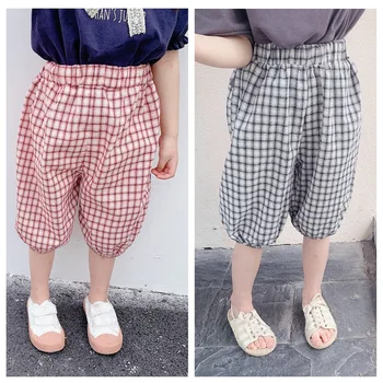 

3691 Lucky Child Pants Summer New Xxx Boys and Girls Half Trousers Plaid Girls' Mosquito Pants Kids Harem Pants 80-140cm