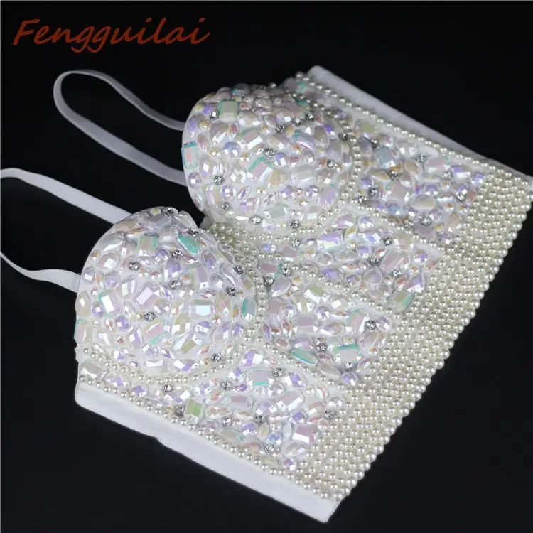 FENGGUILAI, новинка, фиолетовый, стразы, бисер, бюстье, жемчуг, бриллиант, пуш-ап, для ночного клуба, без косточек, женский бюстгальтер, укороченный топ, жилет размера плюс