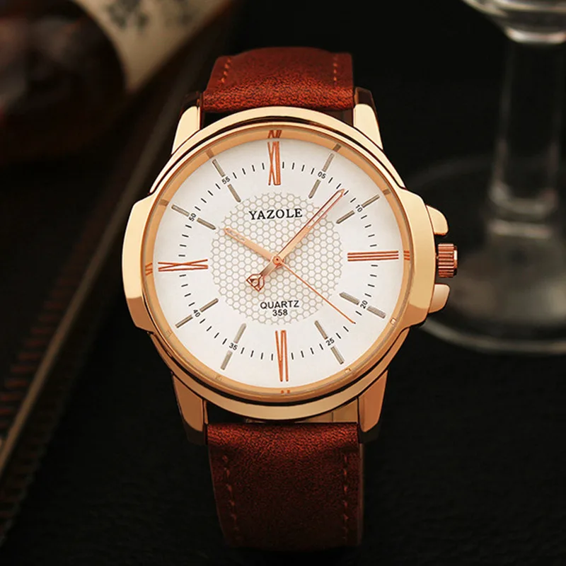 YAZOLE наручные часы для мужчин лучший бренд класса люкс известный мужской часы кварцевые часы наручные кварцевые часы Relogio Masculino YZL358 - Цвет: White Brown Gold