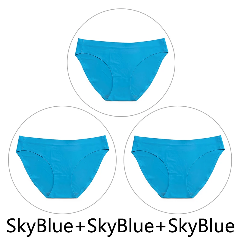 SkyBlue-3 3 шт./партия, цельные бесшовные трусики, женское шелковое нижнее белье, сексуальные трусы с полной спинкой, нижнее белье с низкой посадкой, женское мягкое эластичное, американский размер - Цвет: SkyBlue-3