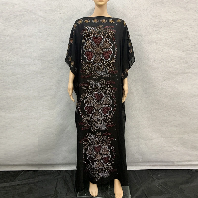 

African Dresses For Women Black Dashiki Diamond African Clothes Cotton Chiffon Sexy Slim Robe Evening Long Dress 1026#