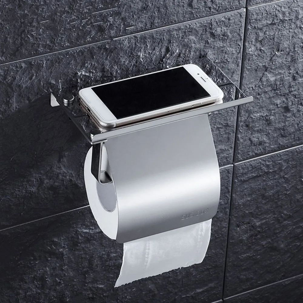 

Stainless Steel Anti-rust Tissue Holder Wall Mounted Hanging Rack Roll Paper Towel Holder Bathroom Toilet Home Supplies
