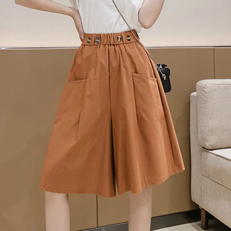 

Limiguyue Summer Women Short Slackspants Korean Style Wide Leg Shorts Loose Casual Cotton High Elastic Waist Shorts Female K995
