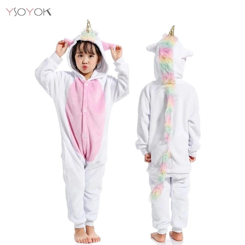 Зимняя Детская Пижама кигуруми с единорогом; Пижама-комбинезон с пандой для мальчиков и девочек; одежда для сна с животными; Фланелевая пижама; детская пижама - Цвет: Gold Horn Unicorn