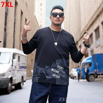 

Trendy brand plus size T-shirt plus size men's long-sleeved bottoming shirt loose round neck personalized printing T-shirt 130kg