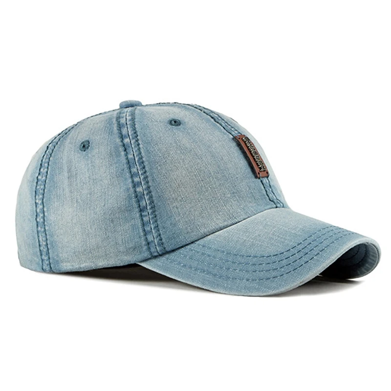 Outdoor Women Men Baseball Cap Washed Denim Peaked Hat Headwear Sports Wear With Adjustable Back Closure