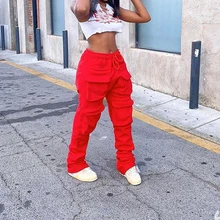 Women's Red Stacked Sweatpants High Waist Tracksuits Y2K Harajuku Joggers Streetwear Mall Goth Cargo Pants Safari Trousers