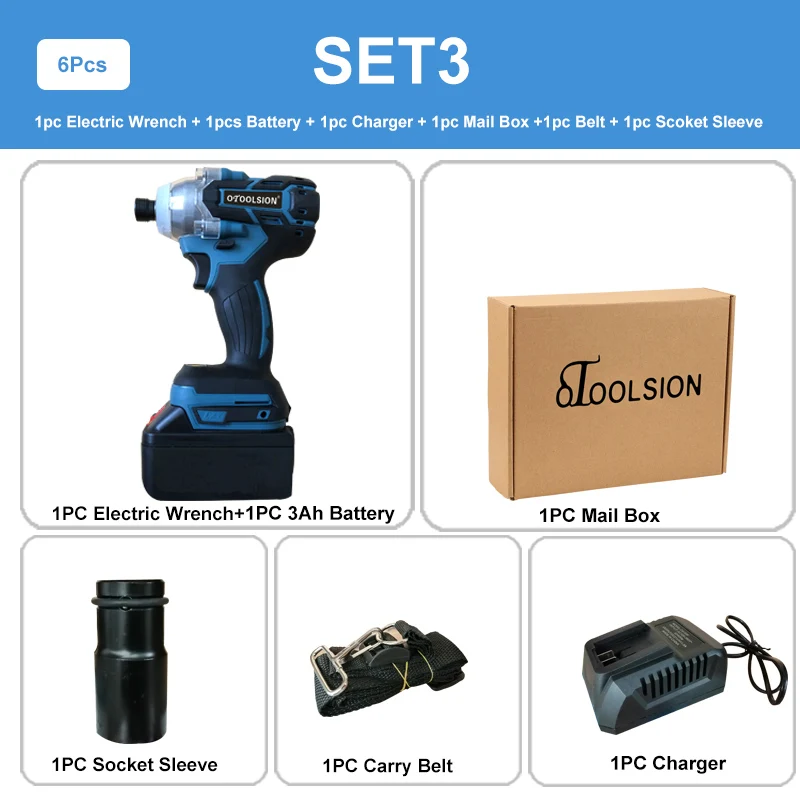 SET3(1 pc battery) 21 в бесщеточный двигатель электрический ключ беспроводной ударный ключ электрические инструменты ударный беспроводной ключ ударная отвертка дрель автомобиль - Цвет: SET3(1 pc battery)