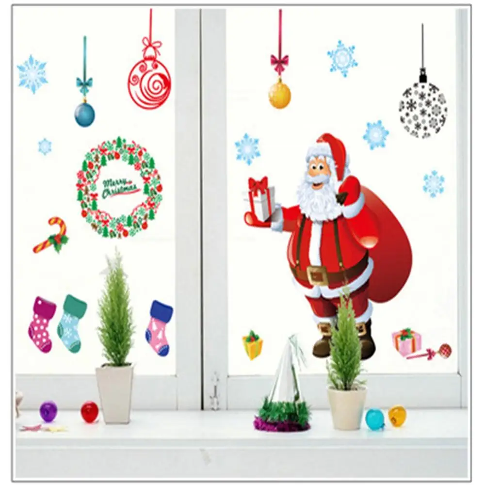 

Christmas Window Stickers Wall Santa Claus Garland Sticker For Home Window Wall Deco Merry Christmas Sticker Happy New Year 2021