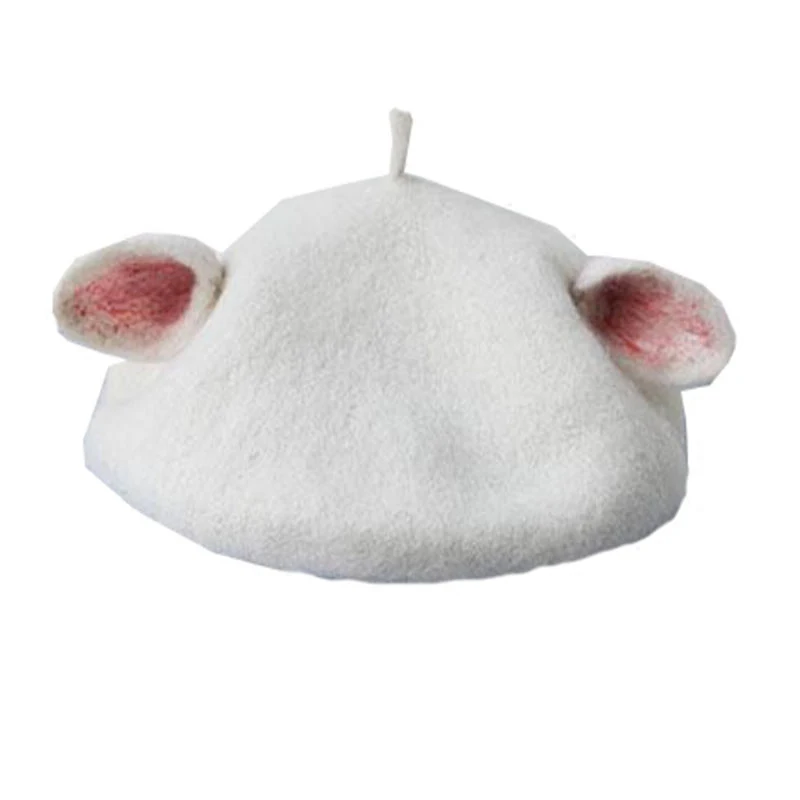 Ручной шерстяной фетровый берет express it in white cat ear show MOE painter cap