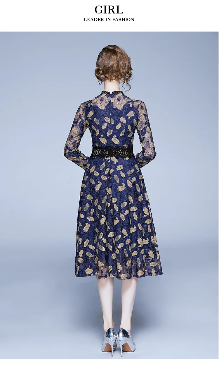 Элегантное женское голубое кружевное платье миди, ropa mujer Verano, осень, Vestido Corto, большие вечерние платья-маятники, Damen Kleider K6296