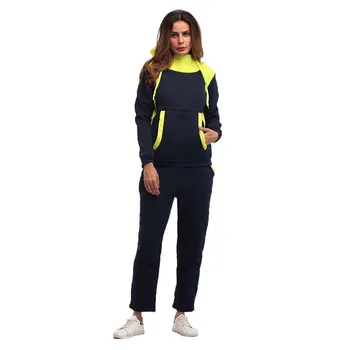 

2020 Spring Women Suit Tracksuit Solid Color Sportwear Long Sleeve Hooded Two Pieces Set Coat +Long Pants Outfit Clubwear