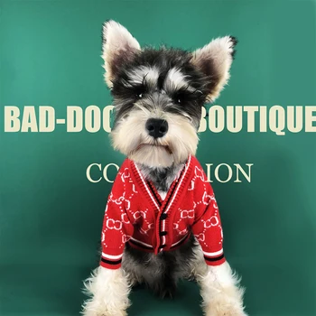 

Fashion Dog Sweater Self Designed Cardigan Printed Single Breasted Gentleman Dog Clothes Teddy Tide Brand Coat