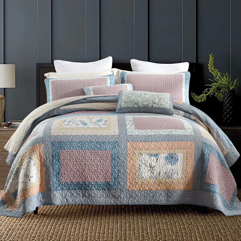 

CHAUSUB Quality Bedspreads Quilt Set 3pcs Cotton Quilts Patchwork Bed Cover Pillowcase King Queen Size Blanket Quilted Coverlets