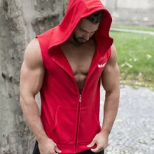 Spring And Autumn Waistcoat MEN'S Cardigan Sleeveless Hooded Tops Slim Fit Outdoor Waistcoat Fitness MEN'S Outerwear
