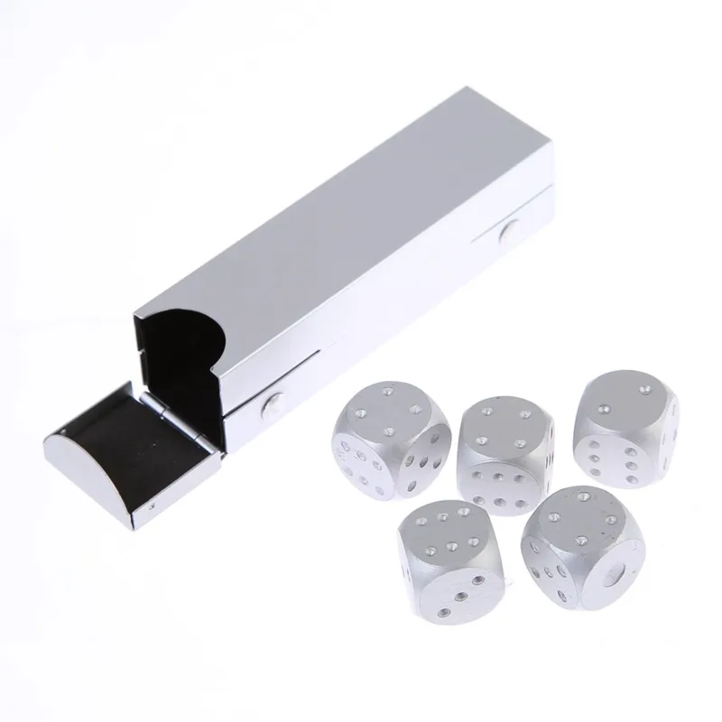 Silver rectangular 5 шт./кор. серебро Раскраска по номерам алюминиевый сплав для покера домино металлические игральные кубики D6 для игры в покер, набор Игральный костей питьевой Dados пластики настольного - Цвет: Silver rectangular