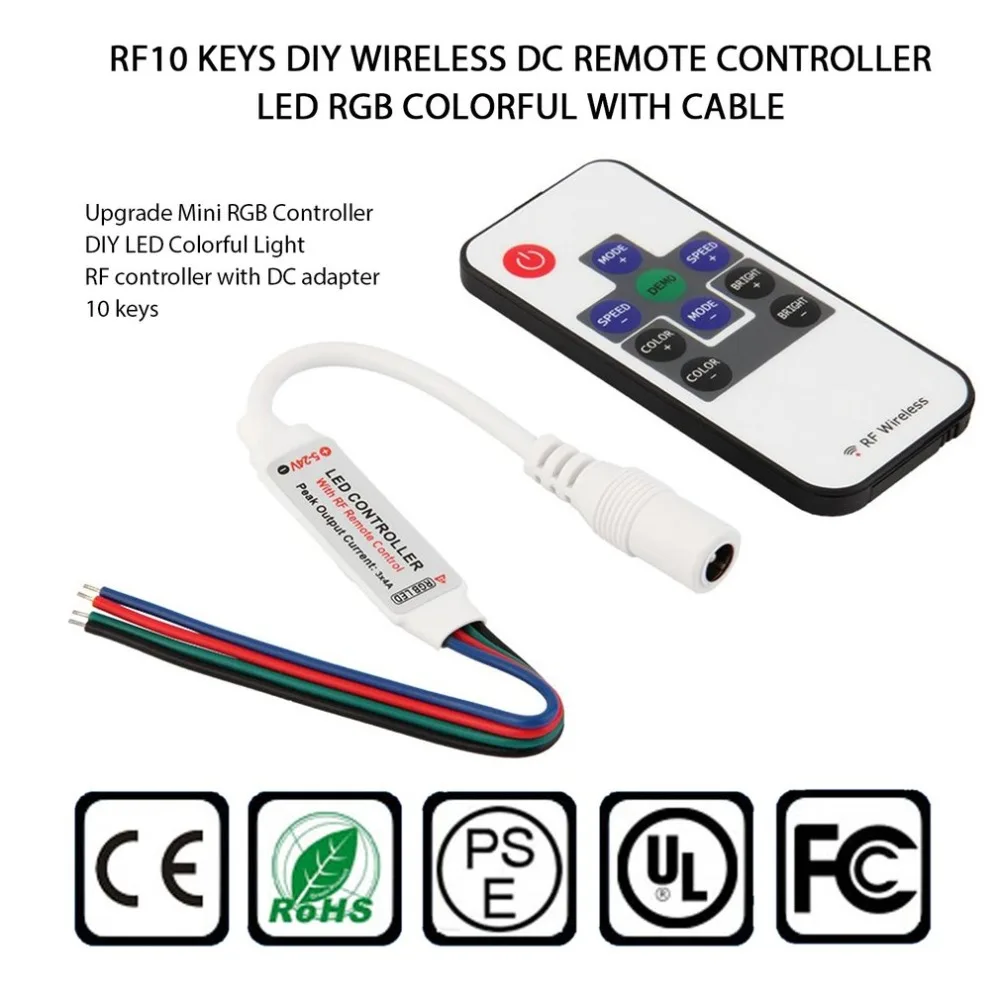RF10 Keys LED RGB Controller DIY DC Remote Controller Cable Durable Wireless Led Dimmer For LED Strip Light