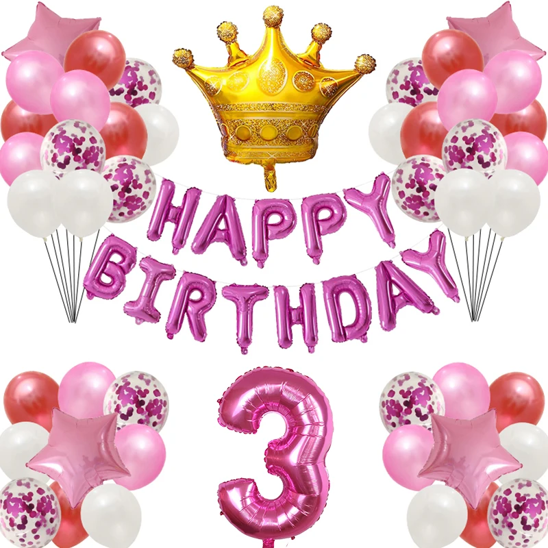 59 шт 30 дюймов розовый номер фольги шары конфетти-короны латексные шары девушка день рождения украшение письмо воздушные шары поставки
