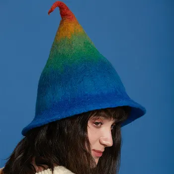 

Handmade Wool Bucket Hat Women Caps Winter Warm Funny Magician Hats Harajuku Ladies Birthday Gift Cap Kid Christmas Bucket Hats