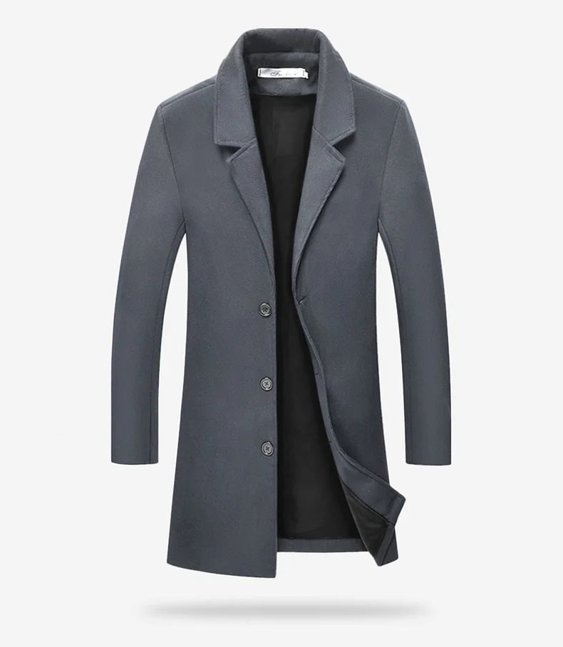 

PUIMENTIUA Autumn Winter Wool&Blends Mens Solid Color Casual Business Trench High-end Brand Slim Long Section OverCoat Male