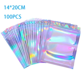 

100 PCS Bag Rainbow Foil Pouch Flat Bags Storage Holographic Color Bags Storage Pouches For Home Kitchen Tools