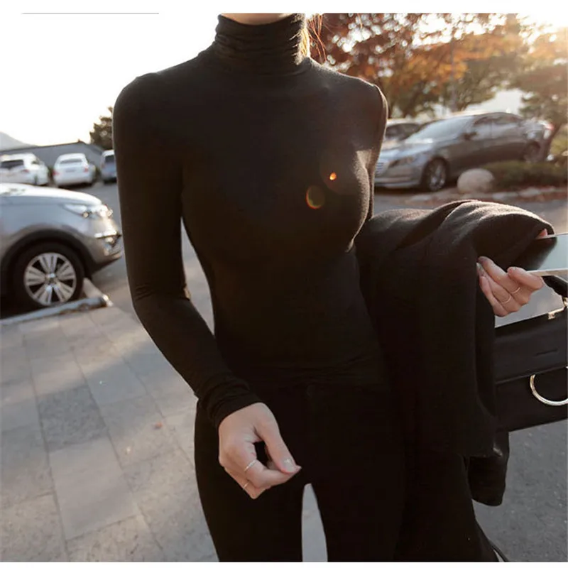 

2019 new Fashion Womens tshirt turtleneck Slim skinny Tops Bodycon Cotton Long Sleeve Blouse Girls Autumn t Shirt blusas mujer
