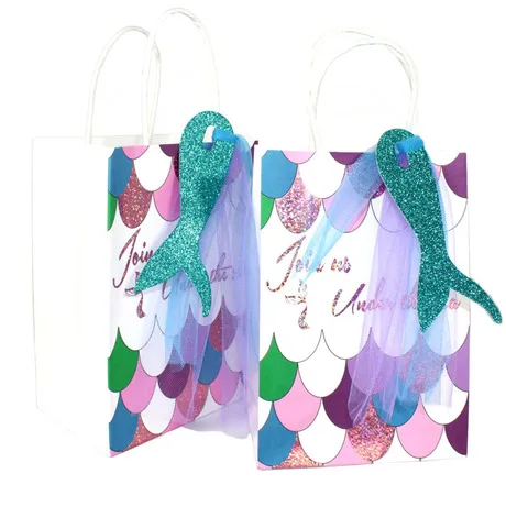 Festive & Party Supplies Event Party Gift Boxes & Bags Mermaid paper bag wedding party gift bag bolsas de papel 25 pieces/lot