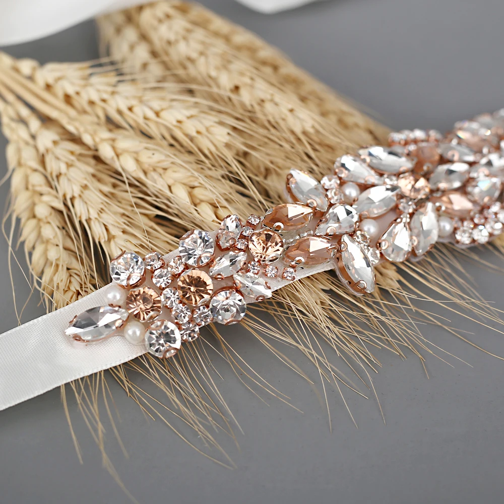TRiXY S423 rose gold belt rhinestone wedding belt diamonds wedding dress belt bridal dress belt girl belt rose gold crystal belt