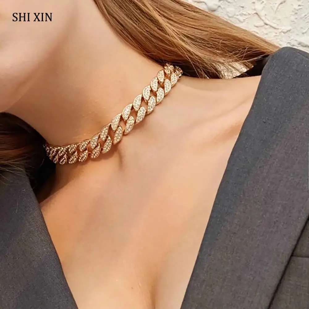 SHIXIN, хип-хоп, ожерелье на цепочке, массивное, для женщин, короткое, Кристальное, массивное, колье, ожерелье, s, Панк мода, колье, Femme