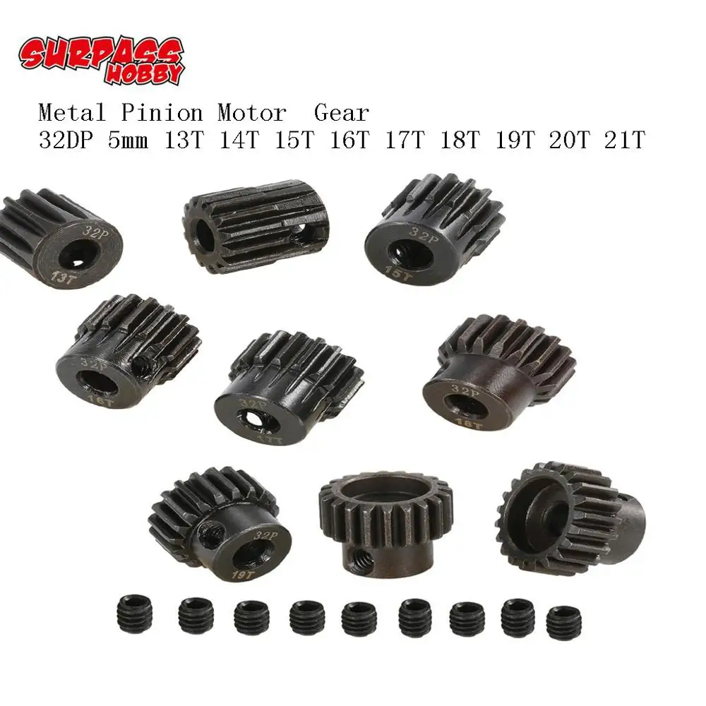 

SURPASS HOBBY 32DP 5mm 13T/14T/15T/16T/17T/18T/19T/20T/21T Metal Pinion Motor Gear for 1/8 RC HSP HPI Crawler Buggy Monster Car