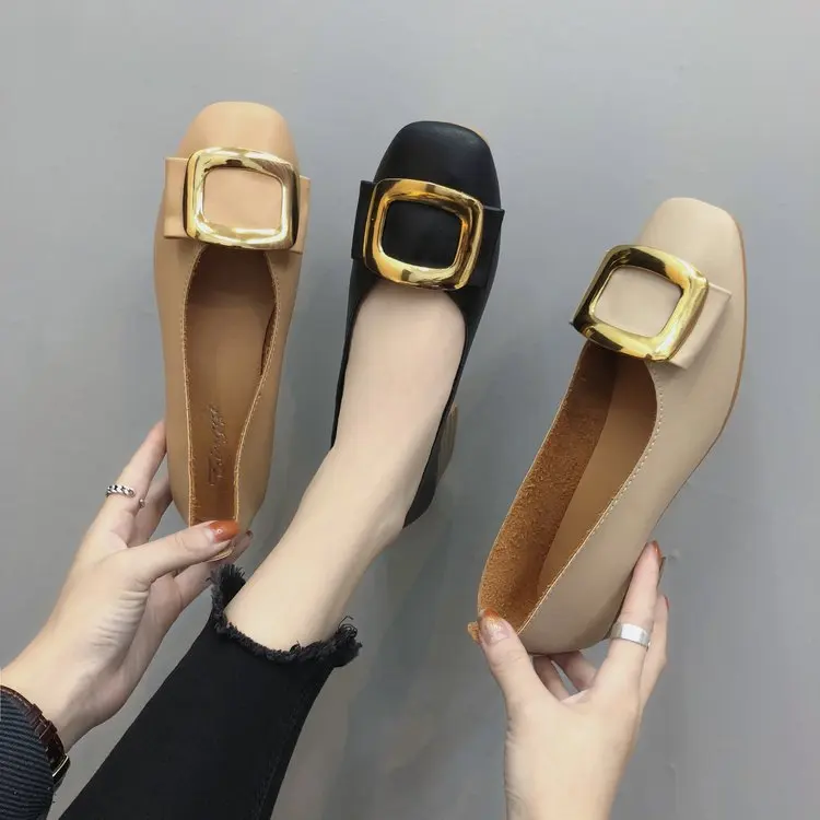 

Shoes Women's 2019 Spring And Autumn New Style Korean-style Square Head Low-Cut Shoe Women's Chunky-Heel Low Heel Not Foot Chafi