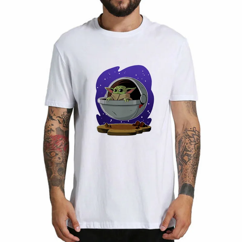 

2020 Latest Men's Top Short Sleeve Star Wars Baby Yoda Print Pattern Loose White O-Neck Men's and Women's Clothing
