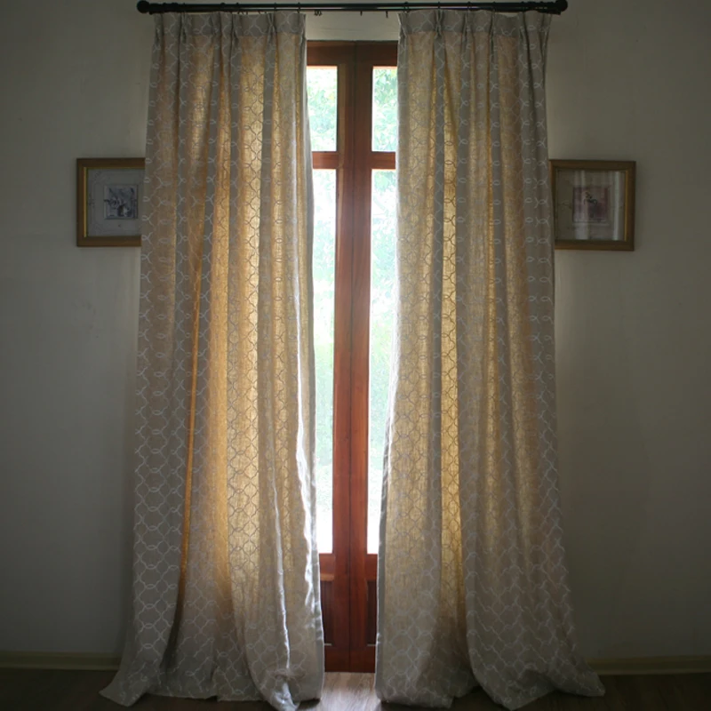 Cotton Linen Semi-blackout Curtains British Countryside Rhombic Lattice Cortina Drapes for Grils Bedroom Eco-friendly Fabric