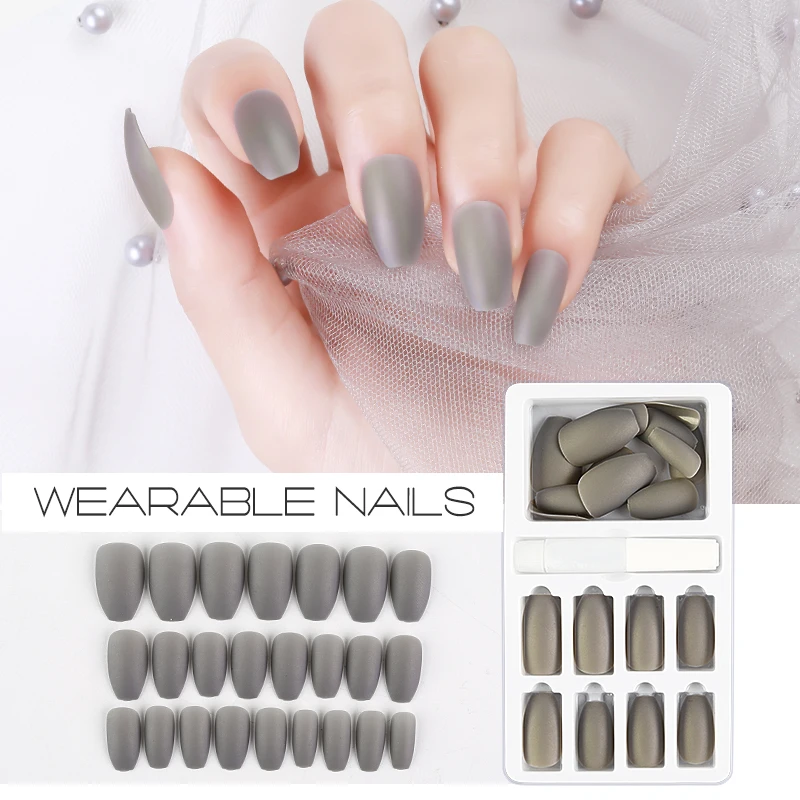 

24tips False Nail Set French nails Full Cover for Decorated with Designed Crystal Short Press On Nails Art Fake Extension Tips