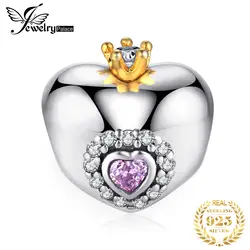 Jewelrypalace стерлингового серебра 925 сердце сцепления блеск розовый жемчужный бисер Шарм Fit Браслеты подарки для Для женщин Юбилей