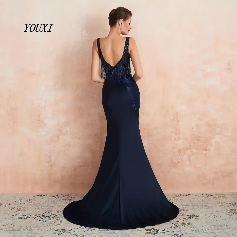 YOUXI Robe de Soiree вечернее платье сексуальное с открытой спиной Бисероплетение кисточкой длинное вечернее платье Русалка Вечерние платья Abendkleider Lang
